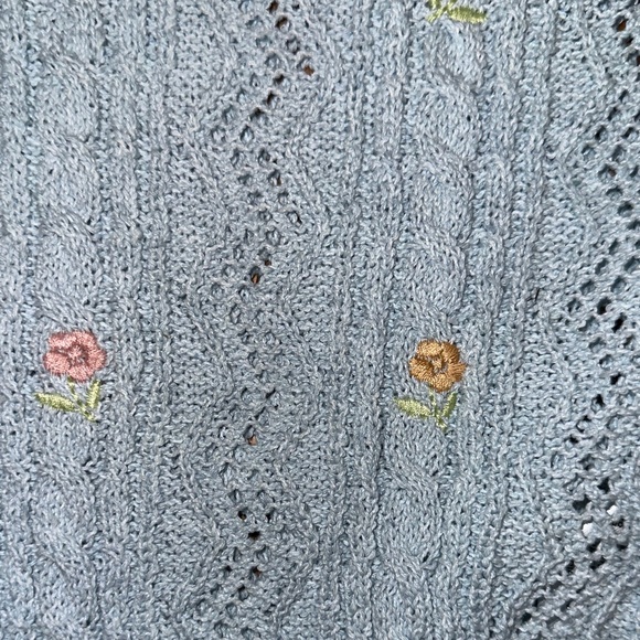 Zara Pastel Blue Knit Top with Floral Accents - Picture 8 of 11